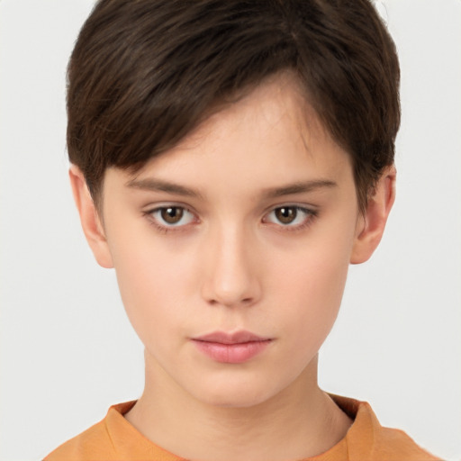 Neutral white young-adult female with short  brown hair and brown eyes