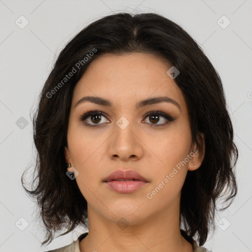 Neutral asian young-adult female with medium  brown hair and brown eyes