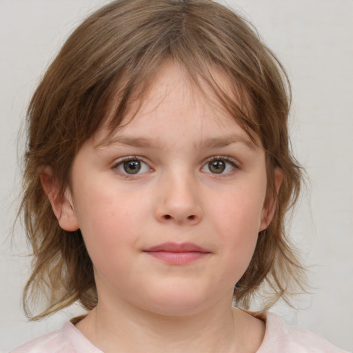 Neutral white child female with medium  brown hair and brown eyes