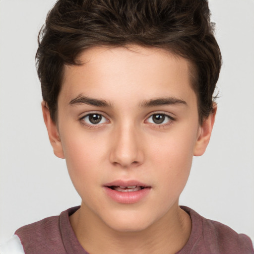 Neutral white child male with short  brown hair and brown eyes