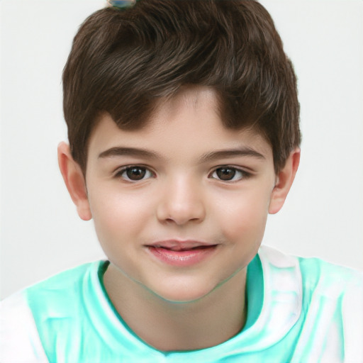 Joyful white child male with short  brown hair and brown eyes