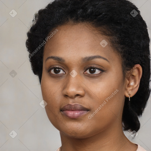 Neutral black young-adult female with short  black hair and brown eyes