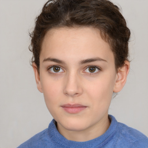 Neutral white young-adult female with short  brown hair and brown eyes