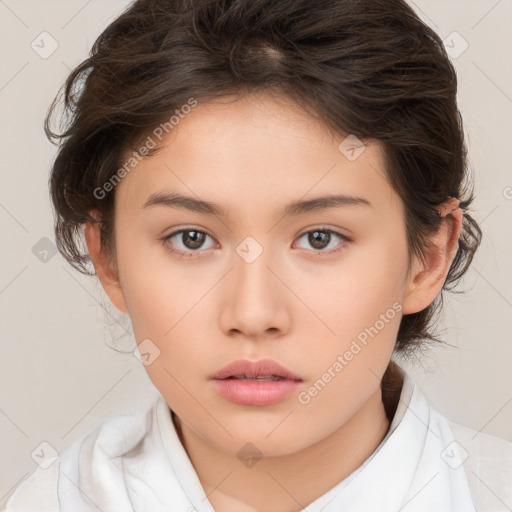 Neutral white child female with medium  brown hair and brown eyes