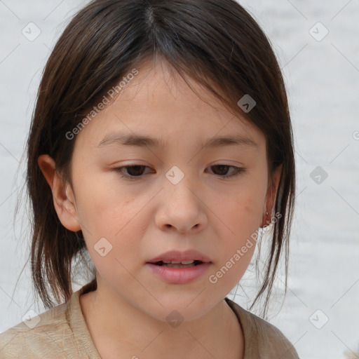 Neutral white child female with medium  brown hair and brown eyes