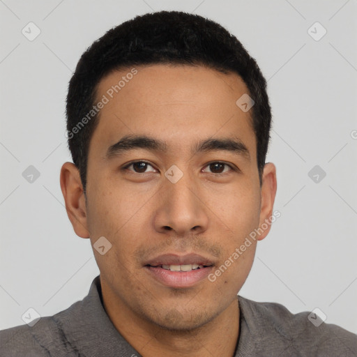 Neutral asian young-adult male with short  black hair and brown eyes