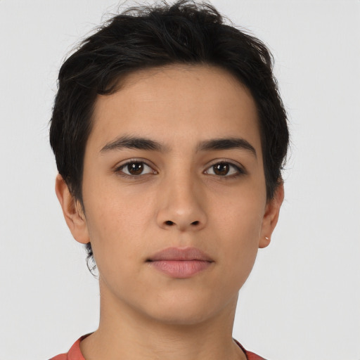 Neutral asian young-adult male with short  brown hair and brown eyes