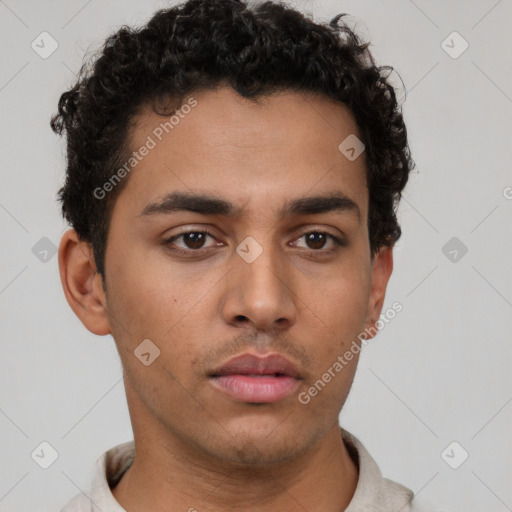 Neutral latino young-adult male with short  brown hair and brown eyes