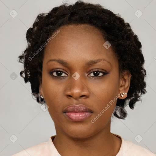 Neutral black young-adult female with short  brown hair and brown eyes