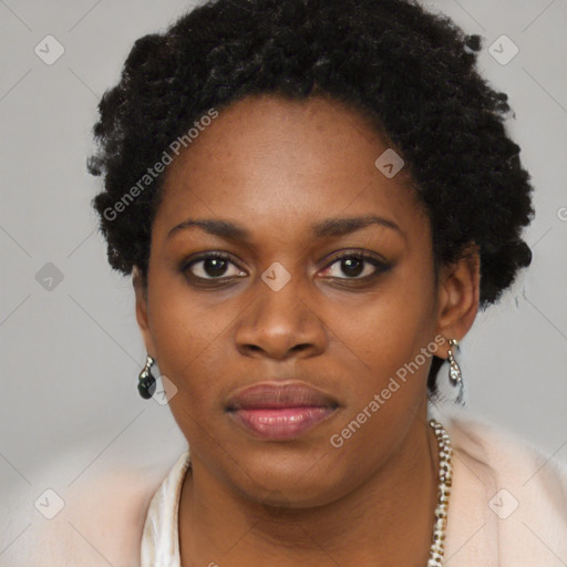 Neutral black young-adult female with short  brown hair and brown eyes