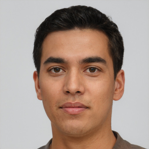 Neutral asian young-adult male with short  black hair and brown eyes