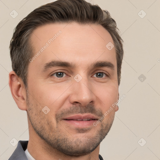 Neutral white adult male with short  brown hair and brown eyes