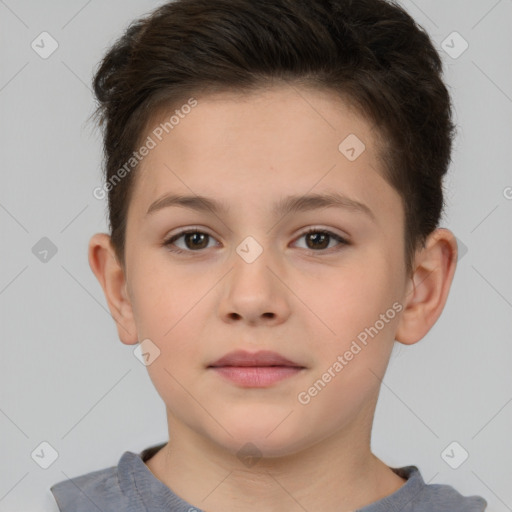 Neutral white child female with short  brown hair and brown eyes