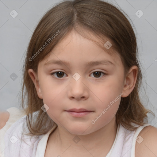 Neutral white child female with medium  brown hair and brown eyes