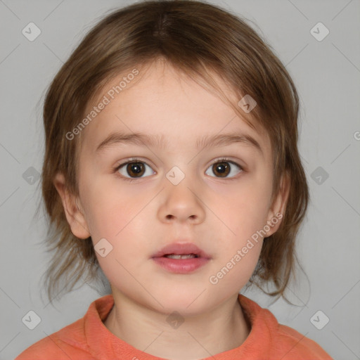 Neutral white child female with medium  brown hair and brown eyes