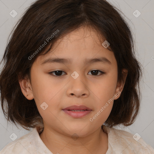 Neutral white child female with medium  brown hair and brown eyes