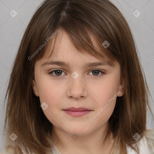 Neutral white child female with medium  brown hair and brown eyes