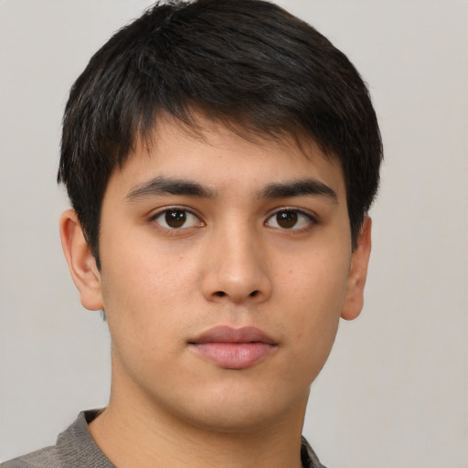 Neutral asian young-adult male with short  brown hair and brown eyes