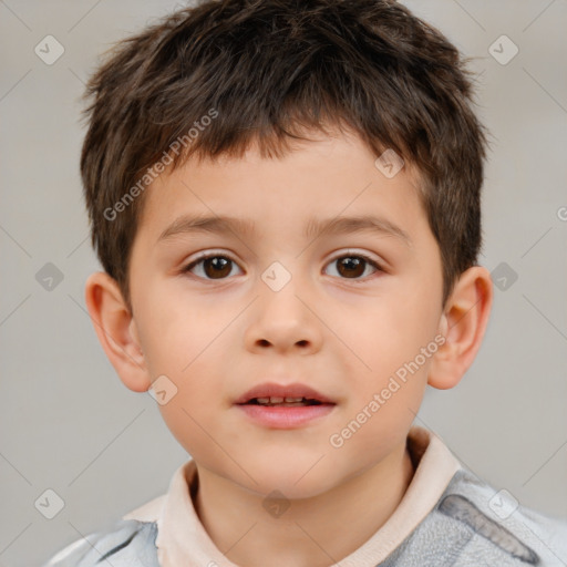 Neutral white child male with short  brown hair and brown eyes