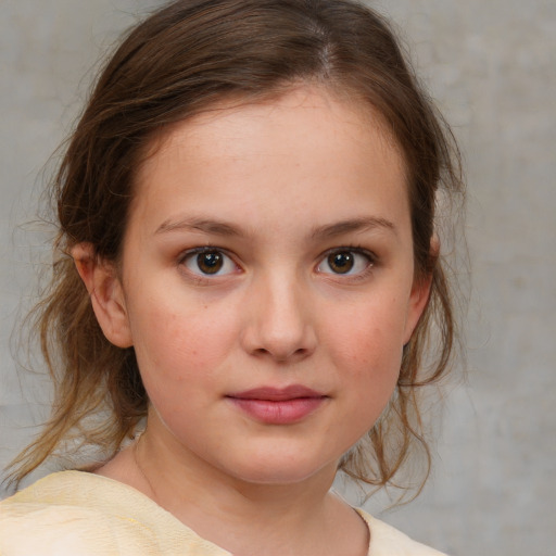 Neutral white child female with medium  brown hair and brown eyes