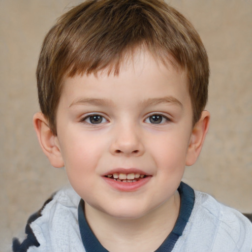 Joyful white child male with short  brown hair and brown eyes