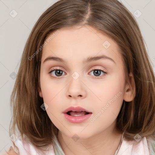 Neutral white child female with medium  brown hair and brown eyes