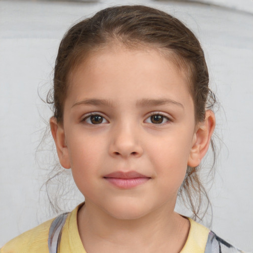 Neutral white child female with medium  brown hair and brown eyes