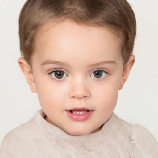 Neutral white child female with short  brown hair and brown eyes