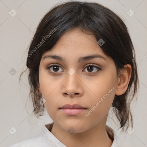 Neutral asian young-adult female with medium  brown hair and brown eyes