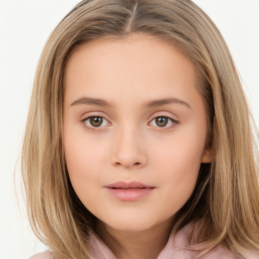 Neutral white child female with long  brown hair and brown eyes