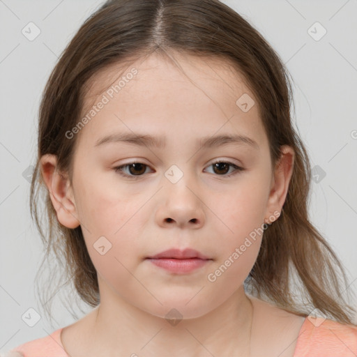 Neutral white child female with medium  brown hair and brown eyes