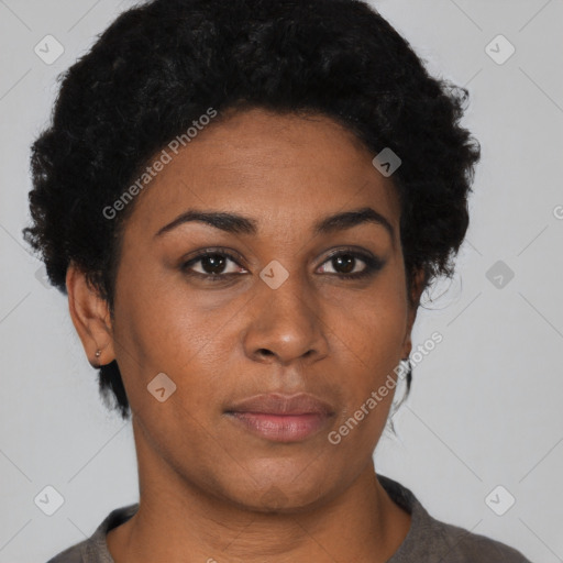 Neutral black young-adult female with short  brown hair and brown eyes