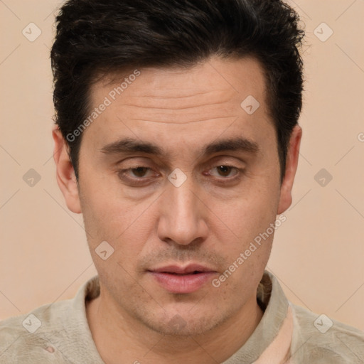 Neutral white adult male with short  brown hair and brown eyes