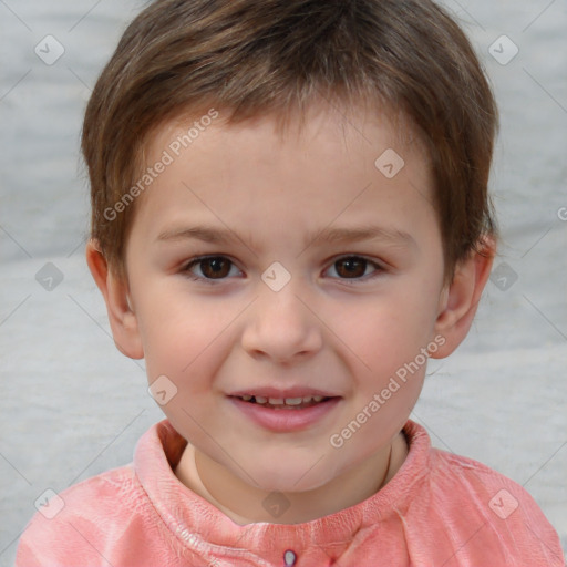 Joyful white child male with short  brown hair and brown eyes