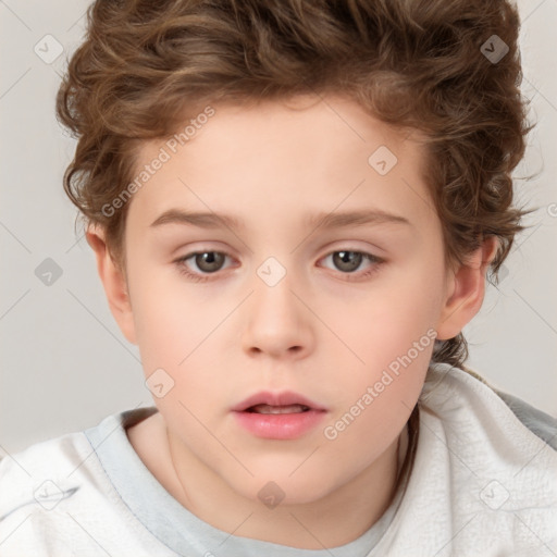 Neutral white child female with short  brown hair and brown eyes