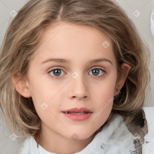 Neutral white child female with medium  brown hair and brown eyes