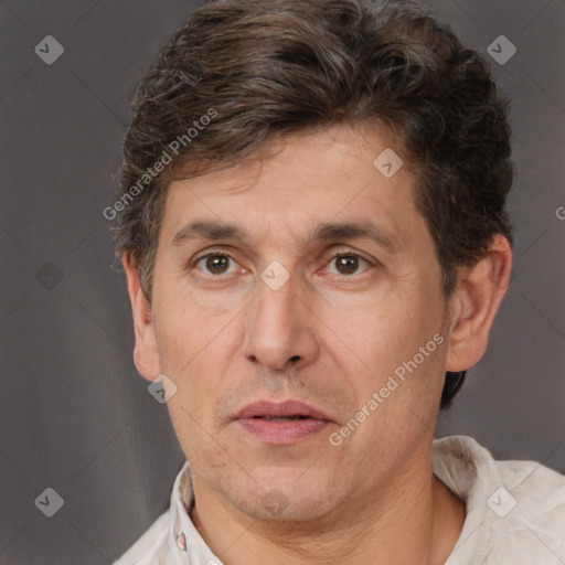 Neutral white adult male with short  brown hair and brown eyes