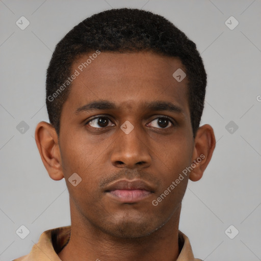 Neutral black young-adult male with short  brown hair and brown eyes