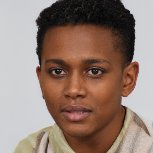 Neutral black young-adult male with short  brown hair and brown eyes