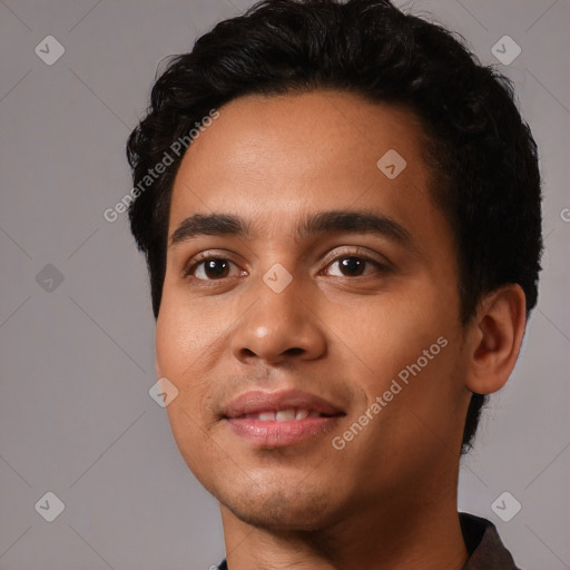 Neutral white young-adult male with short  black hair and brown eyes