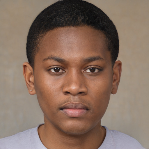 Neutral black young-adult male with short  brown hair and brown eyes