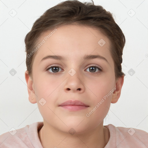 Neutral white child female with short  brown hair and brown eyes