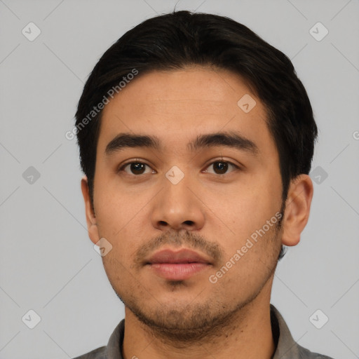 Neutral asian young-adult male with short  black hair and brown eyes