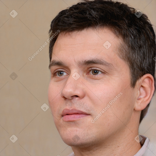 Neutral white adult male with short  brown hair and brown eyes