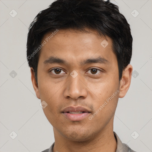 Neutral asian young-adult male with short  black hair and brown eyes