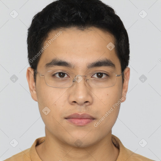 Neutral asian young-adult male with short  black hair and brown eyes