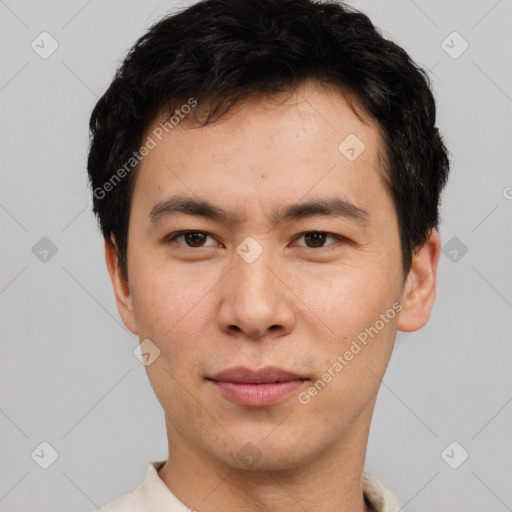 Neutral asian young-adult male with short  brown hair and brown eyes