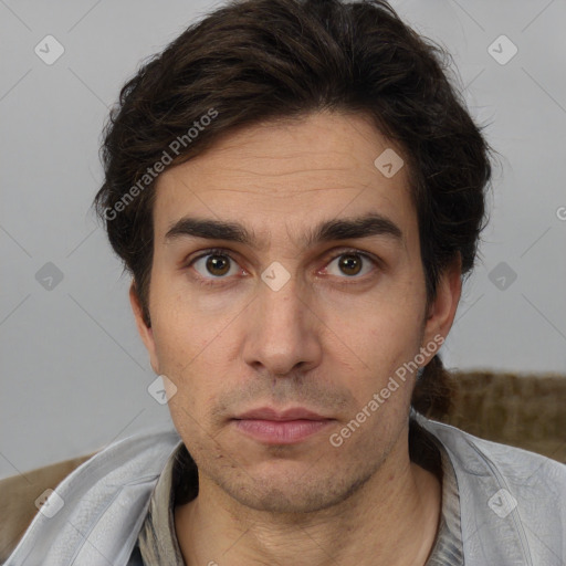 Neutral white adult male with short  brown hair and brown eyes