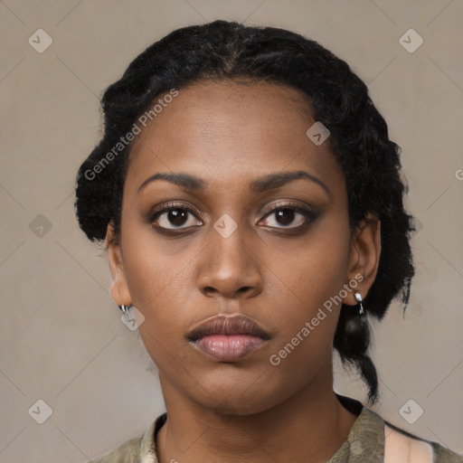 Neutral black young-adult female with medium  black hair and brown eyes