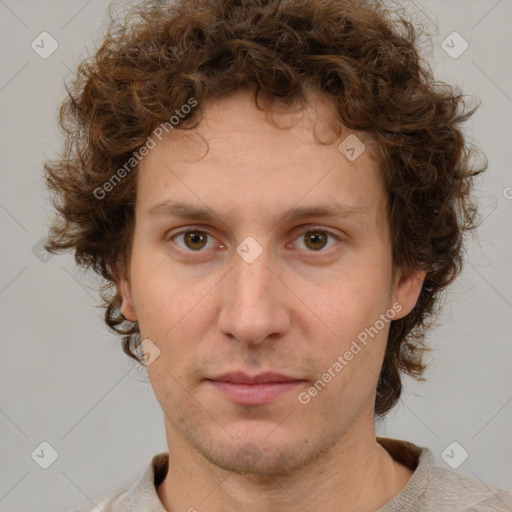 Neutral white adult male with short  brown hair and brown eyes